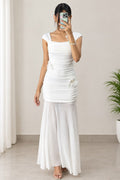 White Ruched Maxi Dress