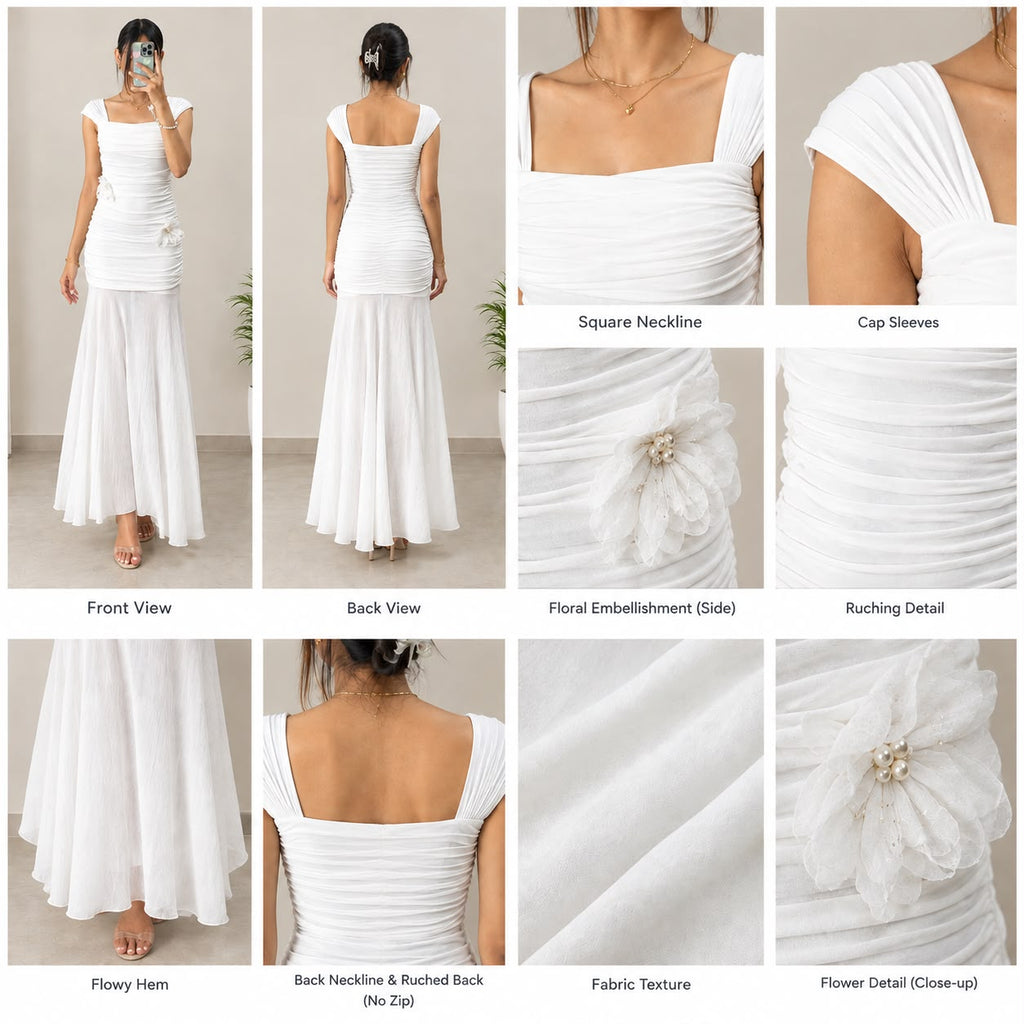 White Ruched Maxi Dress