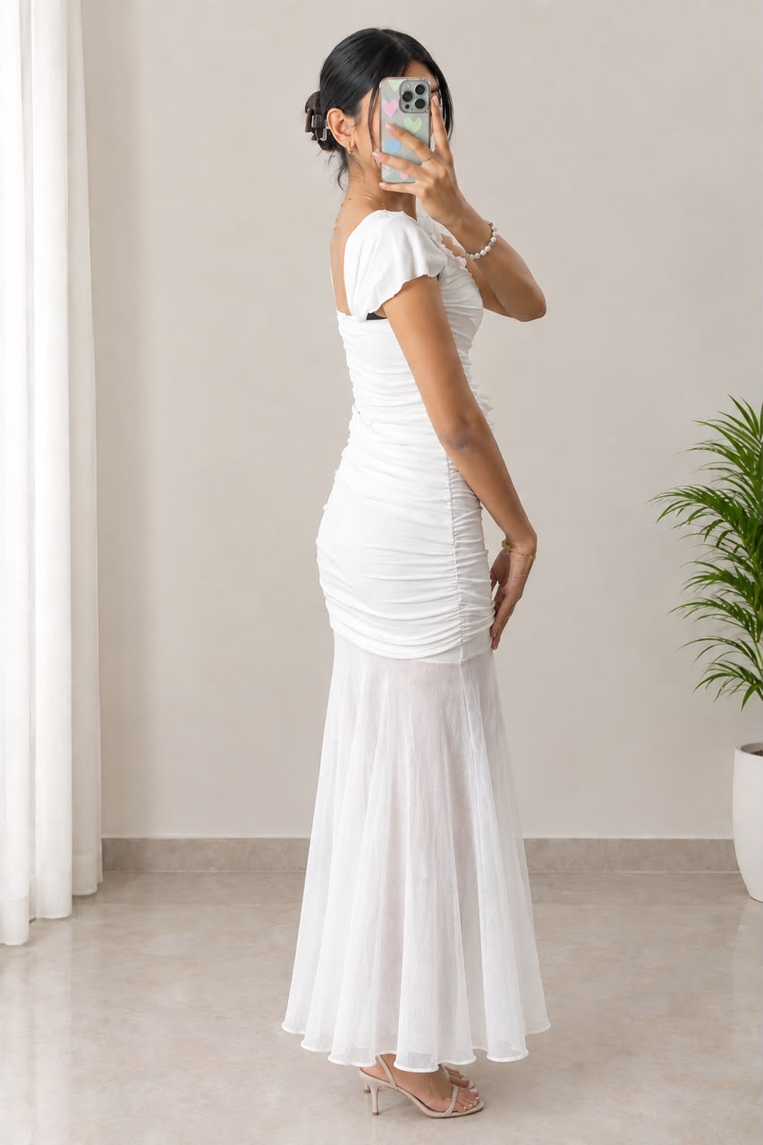 White Ruched Maxi Dress